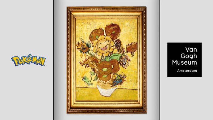 Van Gogh's Sunflowers painting with Sunflora inserted in the middle as if it's sitting in the vase along with the other sunflowers