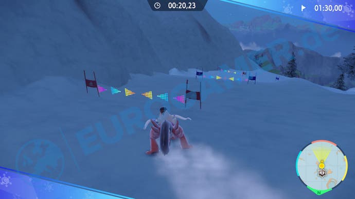 Das Schneeberg-Slalom in Pokémon Karmesin und Purpur.