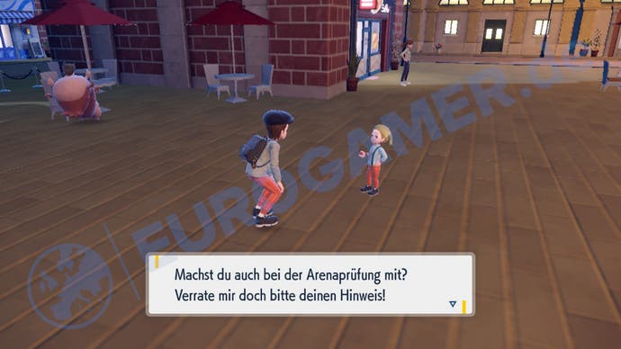 Herausforderer 1 für die Arenaprüfung der Mesclarra-Arena in Pokémon Karmesin und Purpur.