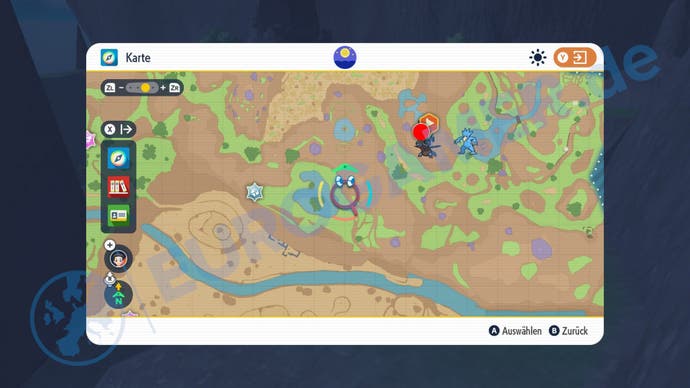 Fundort vom blauen Pfahl 3 in Pokémon Karmesin und Purpur.