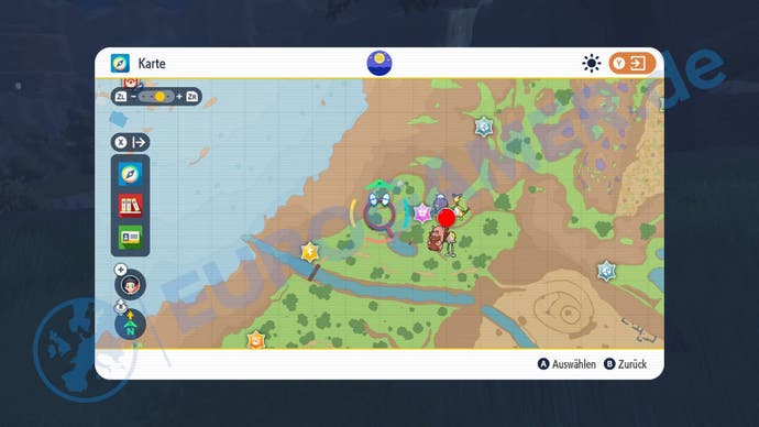 Fundort vom blauen Pfahl 4 in Pokémon Karmesin und Purpur.