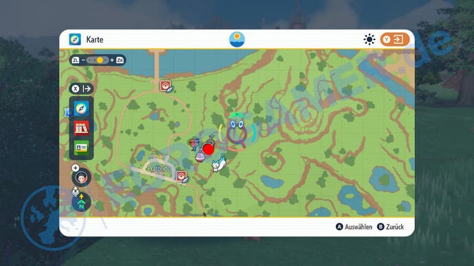 Fundort von lila Pfahl 2 in Pokémon Karmesin und Purpur.