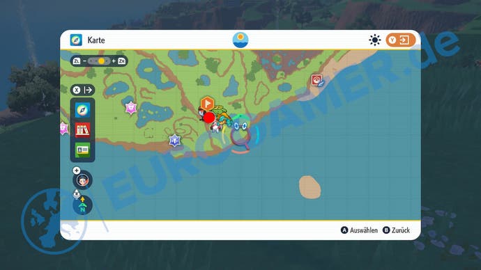 Fundort von lila Pfahl 5 in Pokémon Karmesin und Purpur.