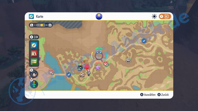 Fundort von lila Pfahl 6 in Pokémon Karmesin und Purpur.