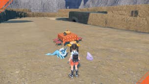 A player is at a picnic with a Ditto and Eevee in Pokemon Scarlet and Violet