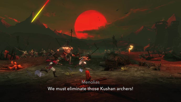 Three warriors run into battle at sunset in Prince Of Persia: The Lost Crown