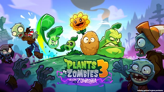 Plants vs Zombies 3 key art with logo and multiple plant characters