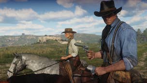 Arthur and Sadie Adler are both shown beside one another on horseback in Red Dead Redemption 2