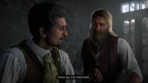 Arthur speaks with artist, Charles Chatenay, in a bar in Saint Denis in Red Dead Redemption 2