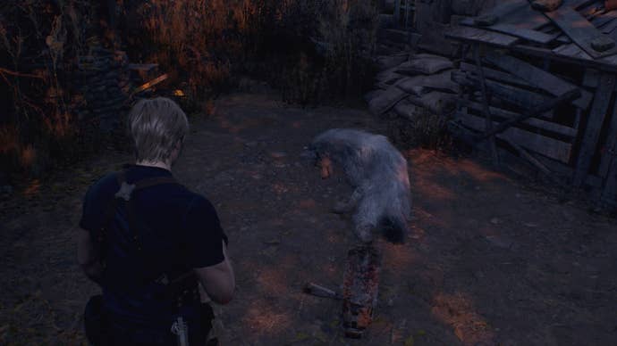Leon rescues a dog in the Resident Evil 4 Remake