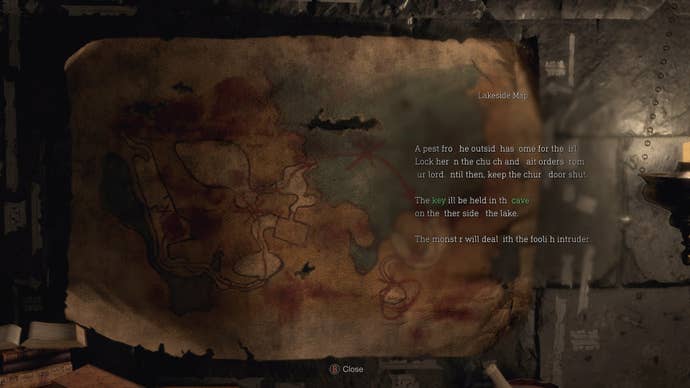 The Lakeside Map, detailing where to find a key, in the Resident Evil 4 Remake