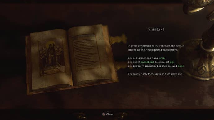 A text entry in the Resident Evil 4 Remake, titled Ruminados 4:3