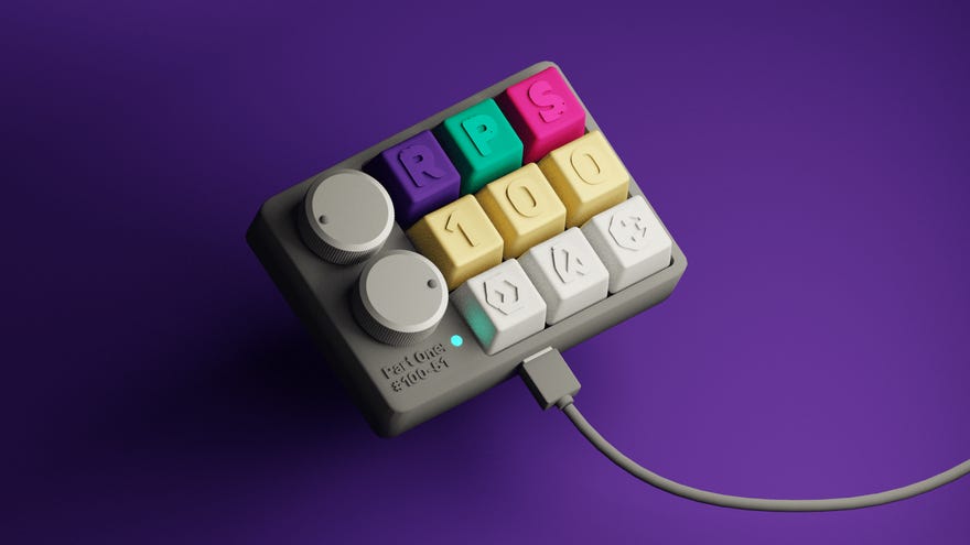 A macro keypad for Part One of the RPS 100 on a purple background