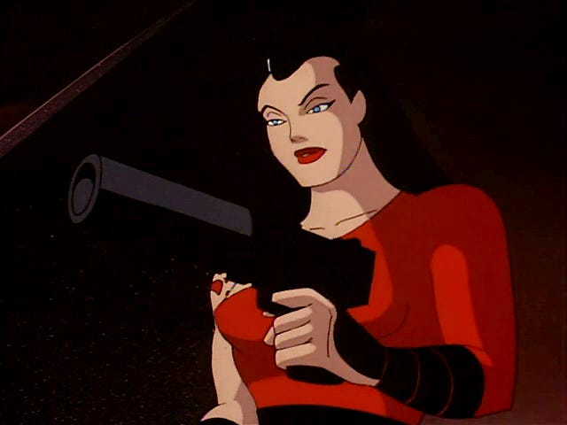 The Batman villain Red Claw, from Batman: The Animated Series, holding a gun