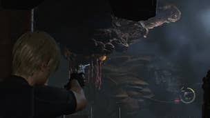 Leon aims at an insect hive entrance in Resident Evil 4 Remake