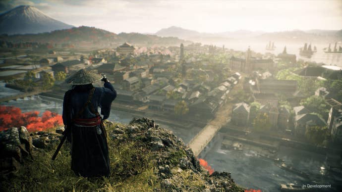 The protagonist of Rise of Ronin overlooks the game's vast open world.