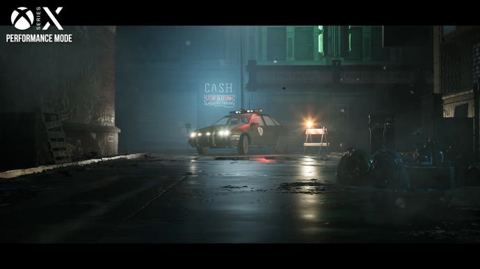 robocop: rogue city screenshot showing a police car in detroit