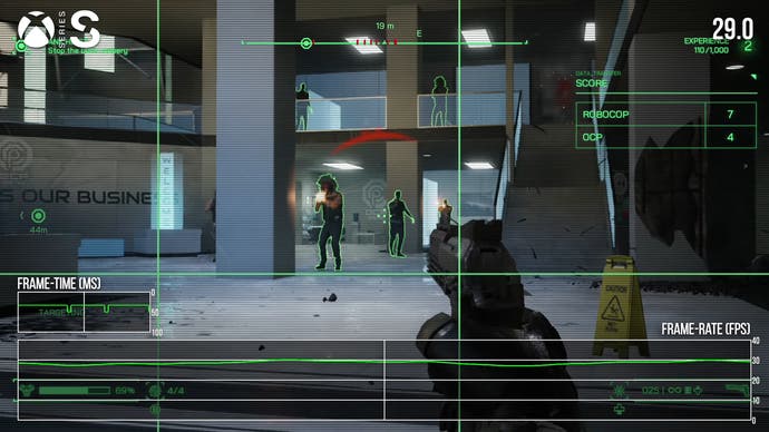 robocop: rogue city screenshot showing the targeting system on series s