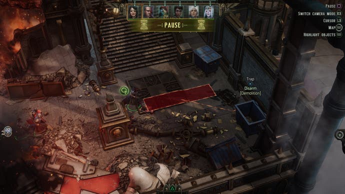 Una captura de pantalla de Rogue Trader que muestra el descubrimiento de una trampa.