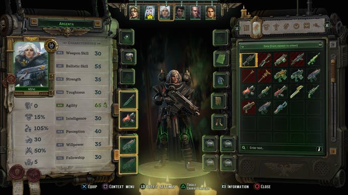 اسکرین شات Rogue Trader که صفحه موجودی را نشان می دهد.