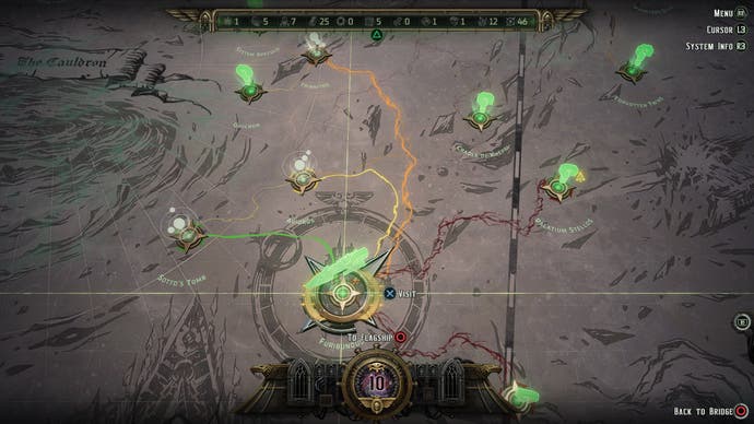 Una captura de pantalla de Rogue Trader que muestra el mapa de viaje del sector.