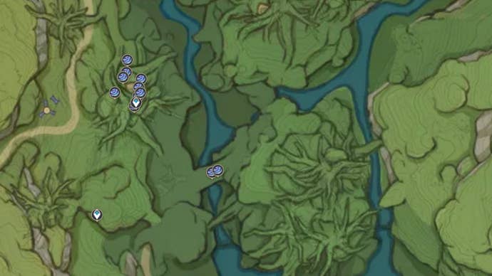 מיקומי פטריות Rukkhashava: מפה המציגה מיקומי Rukkhashava במערב אפם וודס