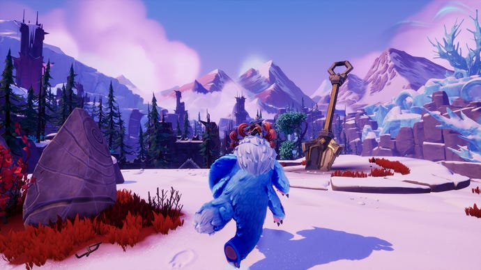 A boy rides a yeti across a snowy landscape in Song Of Nunu: A League Of Legends Story