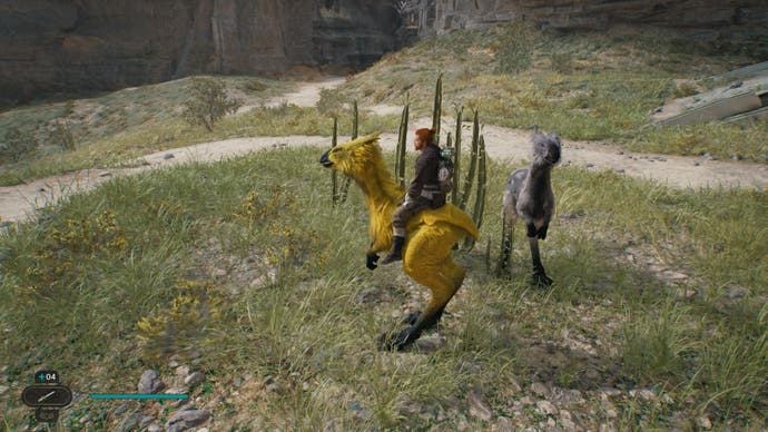 Recensione di Star Wars Jedi Survivor - screenshot che mostra Cal seduto su una creatura gialla simile a un Chocobo