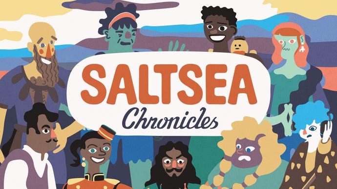 The key artwork for Saltsea Chronicles, showing the game's logo and its cast of characters
