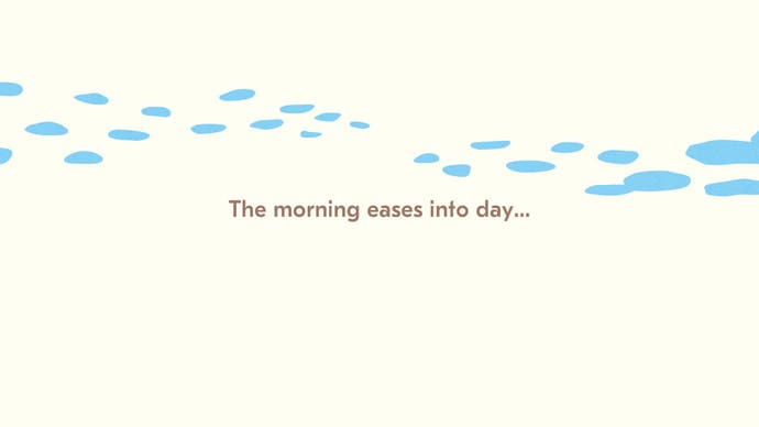 A title card from Saltsea Chronicles. Against a cool dappled sky, the text reads: The morning eases into day