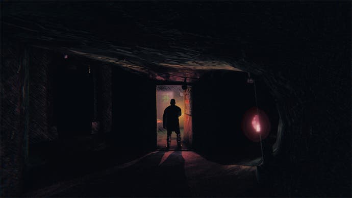 Saturnalia review - a silhouetted figure at the end of a dark corridor
