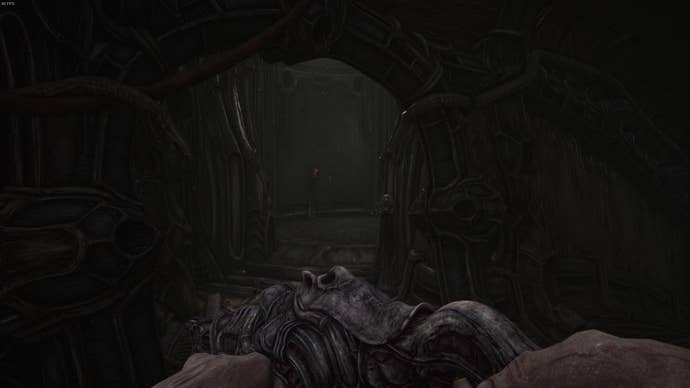 The player enters the elevator shaft in Act 2 of Scorn