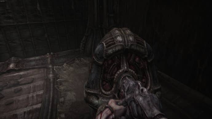 The player puts their weapon in an eligible pillar in Act 2 of Scorn