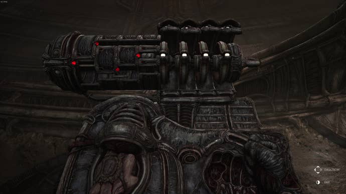 A puzzle can be seen, which requires various slots to be aligned with each other in Act 2 of Scorn