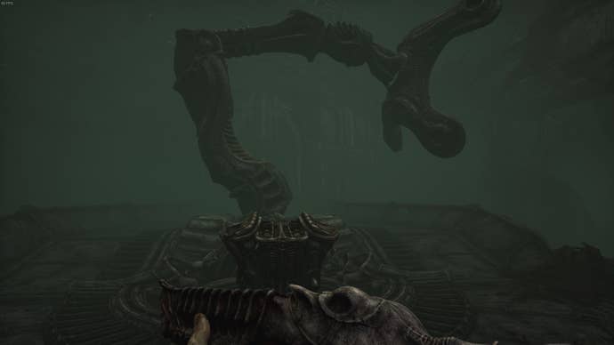 A machine, used for grabbing and moving cubes, can be seen in Act 3 of Scorn