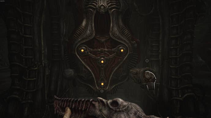 The player faces the first nodes puzzle in Act 3 of Scorn