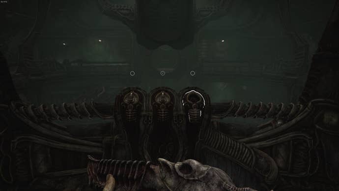 The player faces three pedestals used for clearing new routes in Act 3 of Scorn