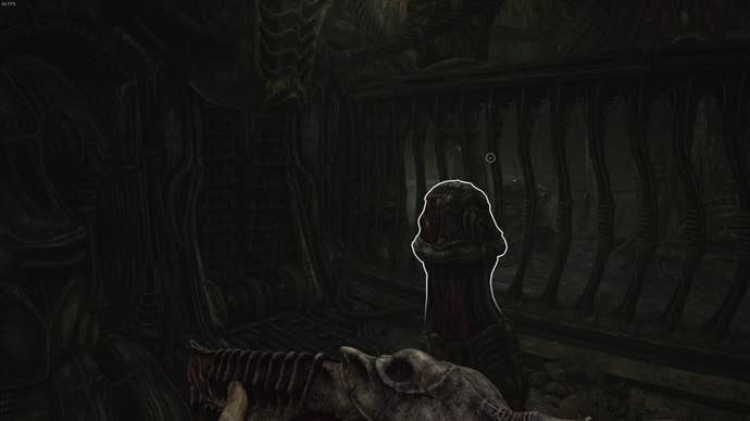 The player faces a pillar that their melee weapon must activate in Act 3 of Scorn
