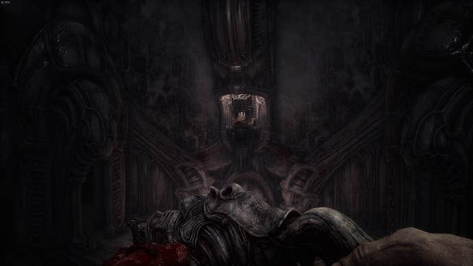 The player faces a machine that mangles their arm for some reason or another in Act 5 of Scorn