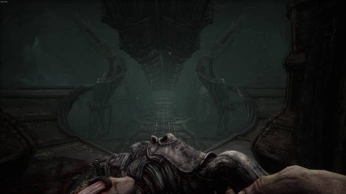 The player faces more of the biomechanical world, with paths in every direction, in Act 4 of Scorn