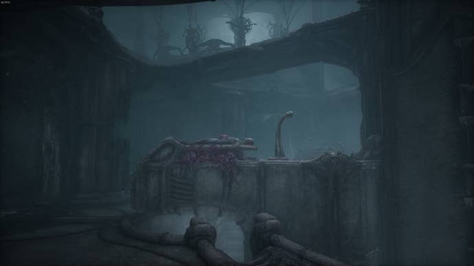 The player faces a lever that needs a capsule in Act 5 of Scorn