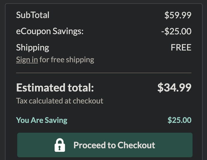 screenshot of the final price at checkout