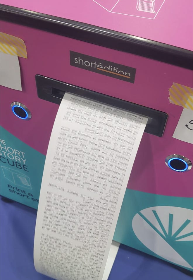 Short story machine printing out a short story