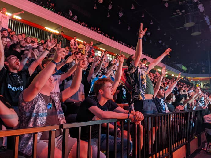 A third shot of Section 104 cheering during the RLCS Spring Major 2022.