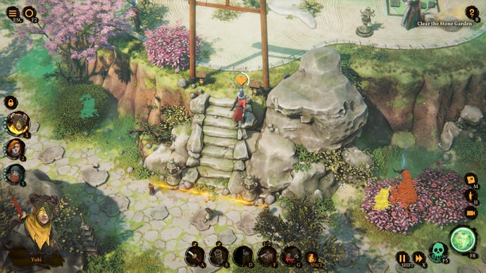 A guard walks toward a tanuki trap in Shadow Gambit: The Cursed Crew