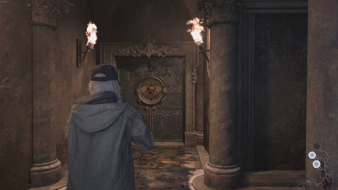 Rose Winters looks at the door for the monocular key in Resident Evil Village's Shadows of Rose DLC