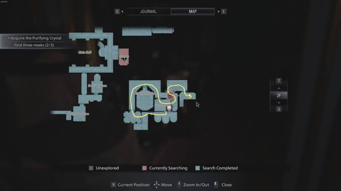 A route through Castle Dimistrescu is drawn on the map in Resident Evil Village's Shadows of Rose DLC