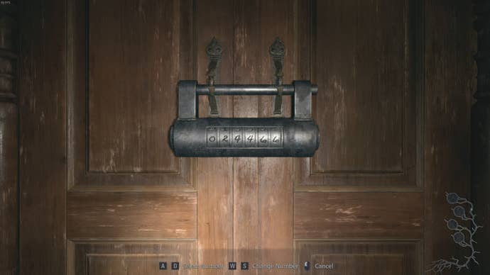 A combination lock in Resident Evil Village's Shadows of Rose DLC
