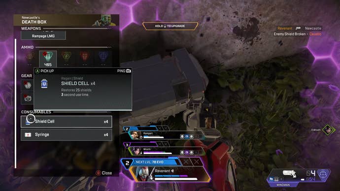 A shield core is being picked up and used in Apex Legends Season 20: Breakout.