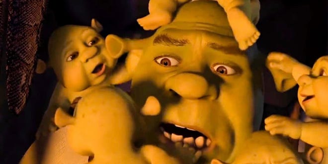 Shrek covered in babies